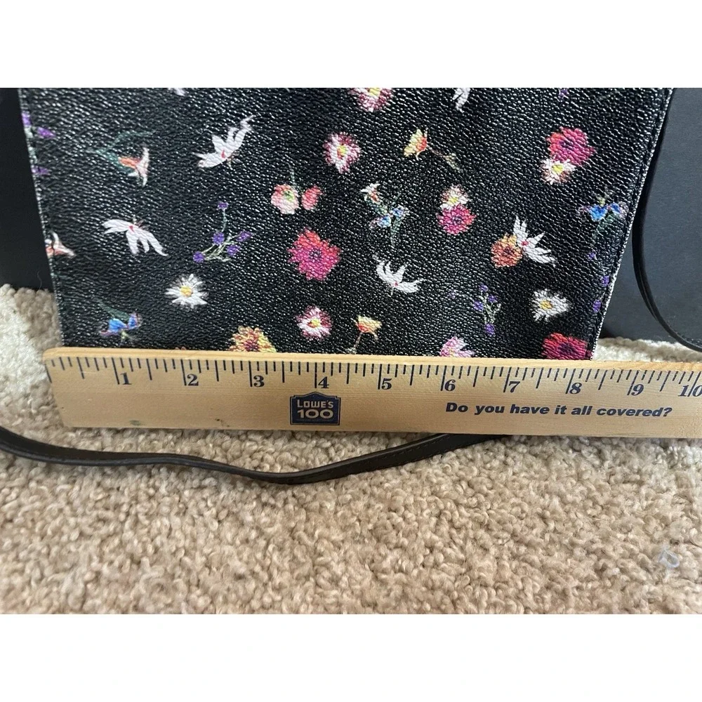 Rebecca Minkoff Envelope Style Crossbody Purse Black w/ Flowers Zipper Accent - Picture 4 of 5